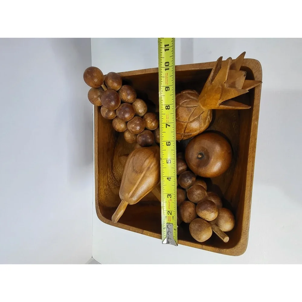 Vintage Mid Century Modern Monkey Pod Wooden Fruit Bowl Set 6 Piece Hand Carved